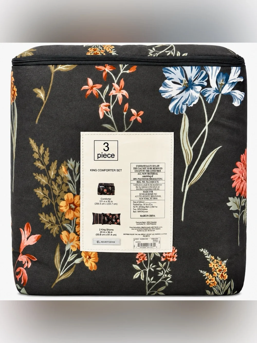 Richmond Park Wren King 3pc Black Floral Comforter Set